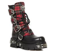 New Rock Unisex Tartan Leather Gothic Boots-391T-S1 - Black - Size EU 44