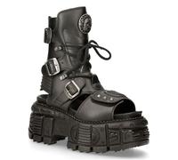 New Rock Boots BIOS107-V1 Black VEGAN Leather Unisex Platform Sandal Biker Goth
