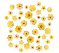 44 Pack Flower Resin Charms Daisy Peony Plastic Flatback Loose Beads for Jewellery Making Scrapbooking Phone Case Decor Hair Accessories Fairy Garden Decor (Yellow)