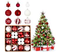 44 Pcs Christmas Baubles Ornaments, Shatterproof Xmas Balls, Red White Christmas Tree Baubles, Hanging Christmas Balls Ornaments, Christmas Decorations Balls, Xmas Decorations for Party Indoor Outdoor