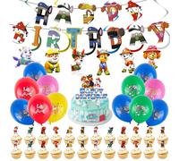 44 Pcs Dog Patrol Birthday Decorations Kit, Happy Birthday Banner, Swirl Decorations, Balloons, Cake Toppers for Kids Baby Shower, Boys Girls Celebrations, Ultimate Paw Party Decor