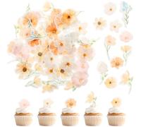 44 PCS Edible Flowers Cupcake Topper Decoration Flower Cake Decorations Colorful Flowers for Cakes by Rice Paper Party Anniversary Decorations