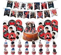 44 PCS Happy Birthday Decorations, Kids Korean Singer Balloons Kit with Banner Cake Topper, Korean Singer Latex Balloons, Theme Party Supplies for Boys Girls Birthday Theme Decoration