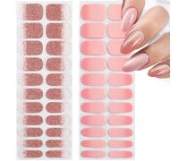 44 Pcs Semi Cured Gel Nail Strips Gel Nail Stickers Nude Gradien Glitter Sticker Nails with UV Light Required for Women DIY Decorations Includes Nails File Wooden Stick Easy Application and Removal