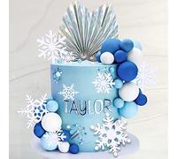 44 PCS Snowflake Cake Toppers Frozen Cake Toppers Blue Ball Cake Decoration for Wedding Decoration Supplies Christmas Winter Theme Birthday (snowflake)