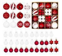44 Pcs Sparkling Red & White Christmas Tree Decorations - Festive Hanging Baubles for Xmas Trees