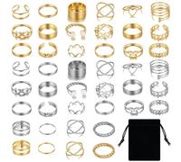 44 PCS Vintage Gold Knuckle Rings Set for Women - Snake Chain Stacking, Pearl Open, Chunky, Adjustable Rings for Girls