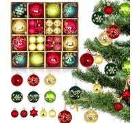 44 Pieces Christmas Bauble Set, Green Red Gold Xmas Balls for Christmas Tree Decorations, Shatterproof Hanging Ball Ornament, Giant Xmas Balls for Wedding, Party, Wreath