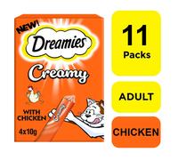 44 x 10g Dreamies Creamy Adult Cat & Kitten Treats with Tasty Chicken (11x40g)