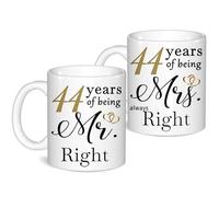 44 Year Anniversary Coffee Mugs Set of 2, 44th Anniversary Wedding Gifts for Wife Husband Parents Grandparents Men Women Him Her, 44 Year Valentines Engagement Couple Cups