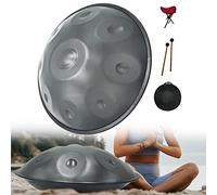 440 Hz Handpan Steel Drum 9 Notes 22 Inch "Grey Performer" in D Minor with Handpan Stand, Durable Mallets and Dust-Free Cloth for Musical Education Concert Yoga
