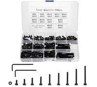 440 Pcs M3 Small Metric Screws with Nuts, Hex Socket Head Cap and Nut Assortment Kits, Alloy Steel Replacement Machine Fastener Screws and Bolts Nuts (Black)