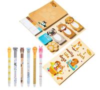 440 Sheets Cute Sticky Notes Set and 6 Erasable Gel Pens, Dog Shaped Novelty Self Adhesive Funny Post It Notes, Animal Patterns Gel Pens for Kids Adults, Cute Stationery Set for Home School Office