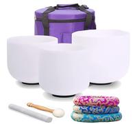 440Hz/432hz Chakra Set of 3 Pcs Frosted Chakra Quartz White Crystal Singing Bowls Set with Free Carrying Case and Silk Brocade Cushion (Color : 432 hz, Size : 7''A 9''F 11''D)