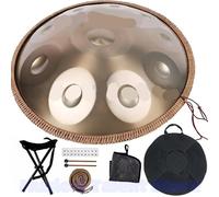 440Hz,432Hz Gold Handpan Drum with Steel Tongue for Yoga, Meditation Instrument, Beginner, 22 in, 9, 10, 12 notes for recitals, concerts(22 in 10 notes 432HZ)