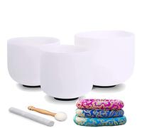 440Hz/432hz-Set of 3 Pcs Christmas Gifts Frosted Chakra Quartz White Crystal Singing Bowls Set with Free Suede Strikers,Rubber Mallet,3*Silk Brocade Cushion (Color : 440 hz, Size : 7''A 9''F 11''D)