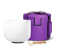 440HZ 8 Inch F Note Heart Chakra Frosted Quartz Crystal Singing Bowl Meditation Therapy Sound Healing Instrument Sound Bath Bowl with Carrying Bag Mallet and O-ring