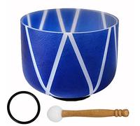440Hz Crystal Singing Bowl Blue, Sound Healing Instrument, Meditation Therapy Bath Bowl, Rubber Mallet and O-Ring,E Note Solar Plexus-8 Inch