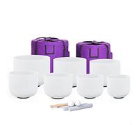 440Hz Crystal Singing Bowl Set With 2 Carry Bag, 7in-12in Of 7 PCS For Sound Healing, Meditation, Spiritual Healing, Rubber Mallet, Suede Stick, O-ring