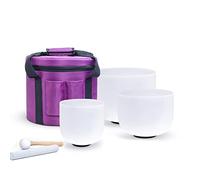 440Hz Frosted Quartz Crystal Bowl 3 Pcs 8"B 10"E 12"C, With Heavy Duty Carrying Case, Rubber Mallet, Suede Stick, O-ring, For Meditation, Yoga, Sound Healing