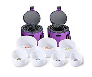 440Hz Frosted Quartz Crystal Bowl 6-12in Set, 6B 7G 8A 9F 10E 11D 12C, With Carry Case, Rubber Mallet, Suede Stick, O-ring, For Meditation, Yoga, Sound Healing