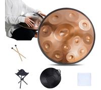 440Hz Handpan Drum Instrument, D Minor 12 Notes 22" Steel Hand Drum With Soft Handpan Bag, 2 Handpan Maillets, Handpan Stand For Sound Healing, Personal Meditation And Relaxation(Gold,12Notes)
