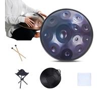 440Hz Handpan Drum Instrument, D Minor 12 Notes 22" Steel Hand Drum With Soft Handpan Bag, 2 Handpan Maillets, Handpan Stand For Sound Healing, Personal Meditation And Relaxation(Blue,12Notes)