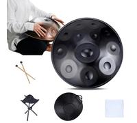 440Hz Handpan Drum Instrument, D Minor 12 Notes 22" Steel Hand Drum With Soft Handpan Bag, 2 Handpan Maillets, Handpan Stand For Sound Healing, Personal Meditation And Relaxation(Black,12Notes)