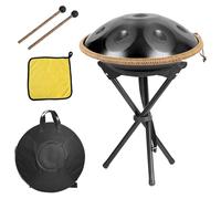440Hz Handpan Drum Instrument, D Minor 12 Notes 22" Steel Hand Drum With Soft Handpan Bag, 2 Handpan Maillets, Handpan Stand For Sound Healing, Personal Meditation And Relaxation(Black,10Notes)