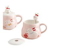 440ml Cute rabbit creative relief ceramic mug cartoon students couple practical with lid spoon coffee cups Suitable for office home restaurant-love bunny,440ml