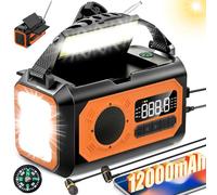 44400mWh/12000mAh Emergency Radio, Hand Crank Portable Solar Radio AM/FM/NOAA Weather Radio with 2 Solar Panels,3 Charging Methods,SOS Alarm,Flashlight,Phone Charger,Compass,Reading Lamp