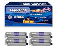44469723 Toner Cartridge Compatible for Okidata OKI C510 C530 MC561DN C510dn C531 MC562 Printers, High-Definition Printing Effect with Chip, 7000 Pages (4 Pack Black)