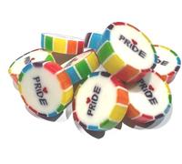 445g Approx 100 Rainbow PRIDE individually wrapped rock sweets with a heart in Mango & Pineapple Flavour - suitable for vegans, gluten free.