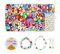446Pcs Polymer Clay Beads Fruit Flower Smiley Face Beads, Pearls Bracelet Making Kit with Crystal Elastic String for Jewelry Necklace Earring Making