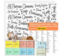 449 Cursive Laundry Room Labels, Include 413 Preprinted Bathroom, Linen Closet & Office Stationery Stickers and 36 Blank Ones, Water/Oil/Tear Resistant No Residue Home Labels