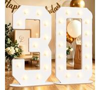 44CM White Wooden Light Up Numbers 30, 30th Birthday Decor for Her Him | Marquee Number White Wooden Sign for Party Wedding Anniversary Backdrop, Battery Operated Big Number Wooden Plywood Pre-cut