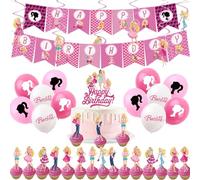 44P Hot Pink Bar-bie Birthday Party Decorations Set for Girl,Bar-bie Party Pack Happy Birthday Banner Bar-bie Latex Balloons Cake Toppers Hanging Spiral for Kids Girls Bar-bie Themed Party Decorations