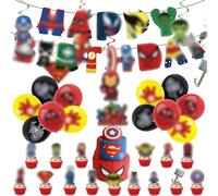 44Pcs Aven gers Supe rhero Birthday Party Decorations for Boy,Iron Man Hulk Spider Banner Sup rhero Balloons Cake Toppers Hanging Spiral for Kids Boys Supe rhero Aven gers Theme Party Supplies