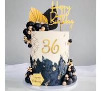 44Pcs Balls Cake Topper Man Cake Decorations with Black Gold Balls Palm Leaves Acrylic Numbers 0-9 and Happy Birthday Cake Toppers for Men Boy Black Theme Birthday Baby Shower Wedding Party Supplies