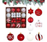 44Pcs Christmas Ball Ornament - Plastic Decorative Bauble Hanging Decoration for Holiday Party, Wedding, Home Festival Decors, Tree Decoration (Red and White)