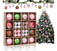 44Pcs Christmas Baubles Pink and Silver, Shatterproof Christmas Balls Ornaments, Make Your Own Baubles for Xmas Tree Decorations (Style A)