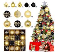 44PCS Christmas Baubles Plastic, Christmas Baubles Ornaments Gold & Black, Xmas Tree Decorations for Outdoor Indoor
