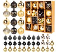 44Pcs Christmas Baubles Set, Black Gold Christmas Tree Decorations, Shatterproof Xmas Balls and Ornaments for Hanging, Festive Holiday Home Decor, Classic Christmas Decorations Set for Xmas Tree