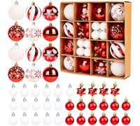 44Pcs Christmas Baubles Set, Red and White Christmas Tree Decorations, Shatterproof Xmas Balls and Ornaments for Hanging, Festive Holiday Home Decor, Classic Christmas Decorations Set for Xmas Tree