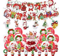 44Pcs Christmas Decorations for Home - Xmas Balloons, Red Santa Snowman Banner Bunting, Cake Toppers, Hanging Swirls - Christmas Theme for Kids Baby Shower Party Supplies