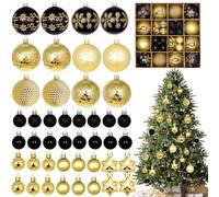 44pcs Christmas Tree Baubles Decorations,Black Gold Xmas Ball Ornaments 3cm 6cm Mini Baubles Hanging Ball Plastic Christmas Bauble for Xmas Tree Decorations,Home Party,Winter Decor