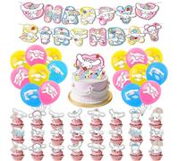 44PCS Cinnamo-roll Birthday Decorations, Party Decorations With Banner Latex Balloons Cake Topper Cupcake Toppers, Cartoon Theme Birthday Party Supplies for Kids Baby Shower