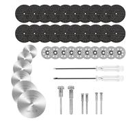 44PCS Cutting Discs for Dremel Rotary Tool, 10PCS Diamond Cutting Wheel, 6PCS HSS Circular Saw Blades, 20PCS Resin Cutting Discs, 6PCS Mandrels with 1/8 Inch Shank and 2 Screwdrivers for Wood Plastic