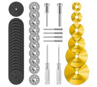 44pcs Gold Cutting Wheel Set Compatible with Plastic for Rotary Tool, HSS Circular Saw Blades 6pcs, Resin Cutting Discs 20pcs, 545 Diamond Cutting Wheels 10pcs