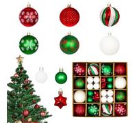 44pcs Golden Shatterproof Round Christmas Tree Ball Ornaments - Classic Hanging Decorations with Assorted Pendants for 2024 Christmas Tree, Home, Party Decorations (red&green&white)
